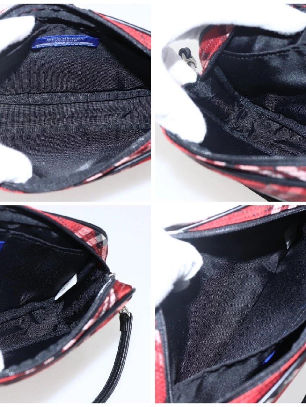 BURBERRY Nova Check Blue Label Accessory Pouch Nylon Red Black Auth am10838V - Picture 15 of 16